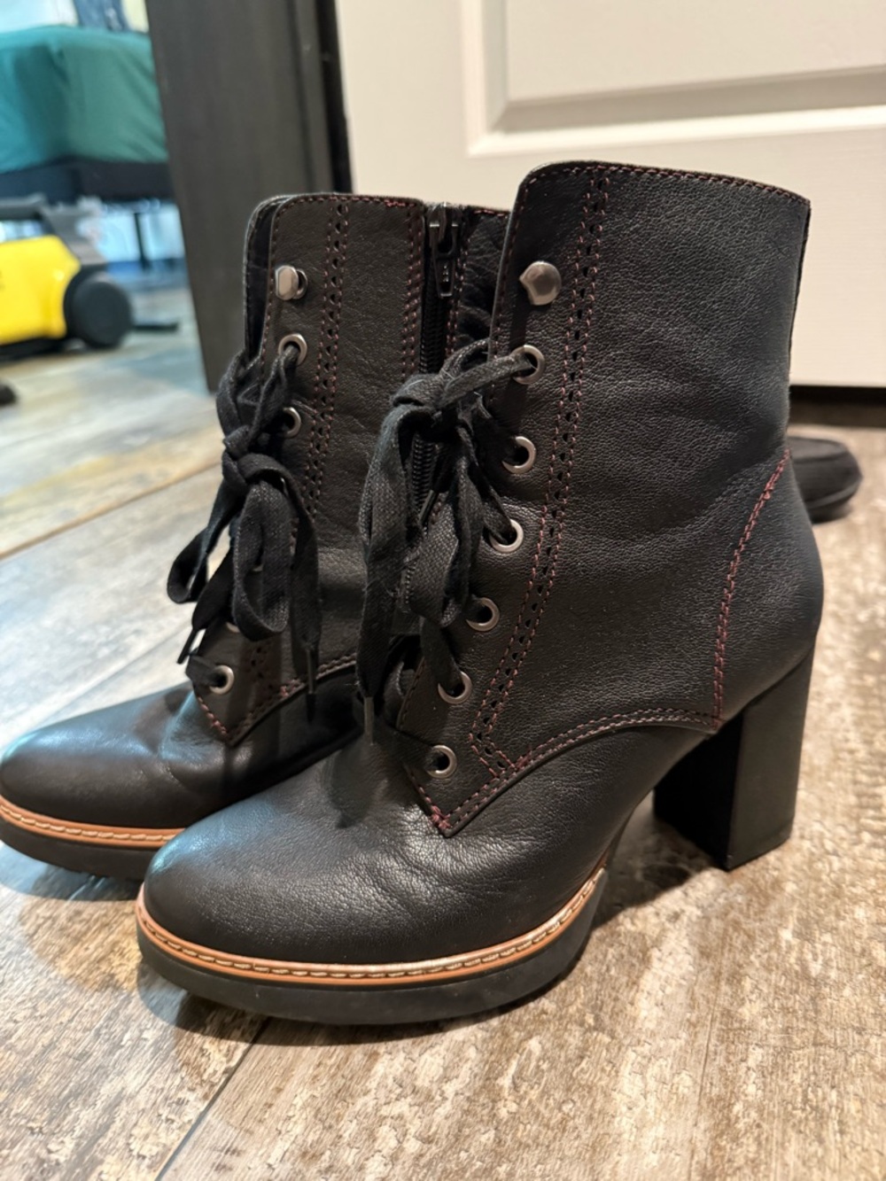 Black Lace-Up Block Heel Boots - Women